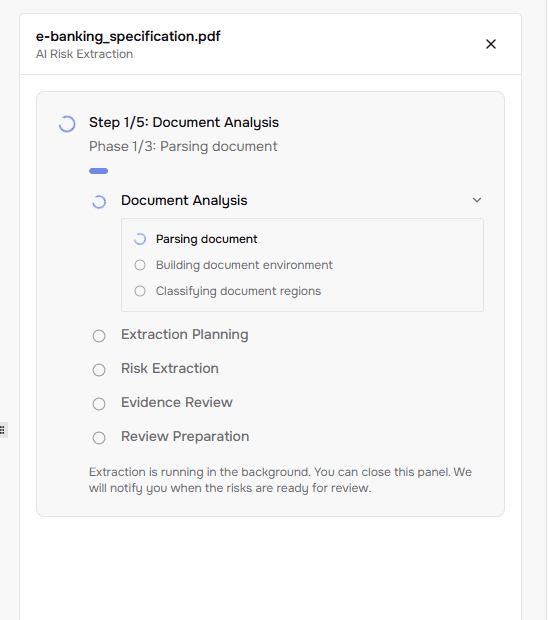 Risk Agent analyzing an e-banking specification document